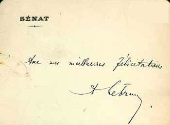 Lettre autographe du snateur Albert Lebrun par Albert Franois Lebrun