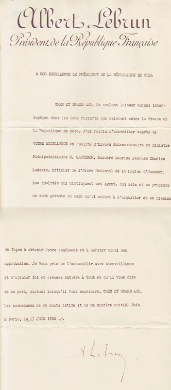 Lettre au Prsident de Cuba par Albert Franois Lebrun