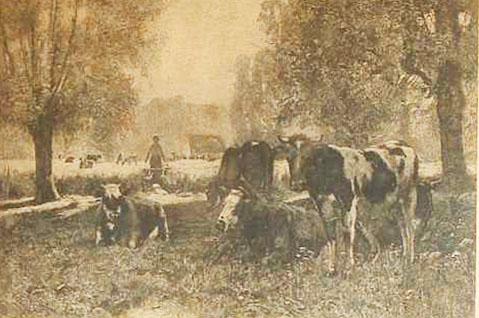 Les vaches au champ par Julien Dupr