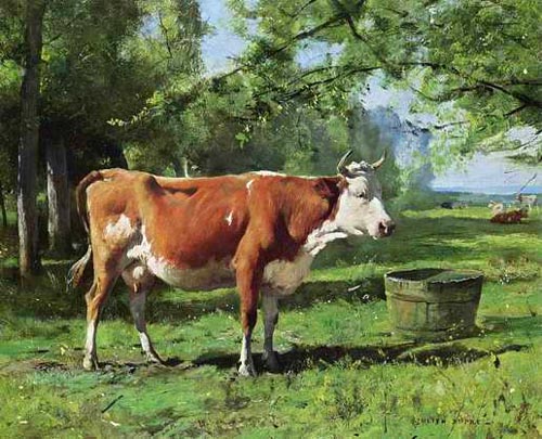 Une vache a l abreuvoir par Julien Dupr