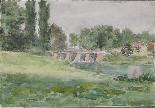 Paysage et pont par Georges Paul Franois Laurent Lauge