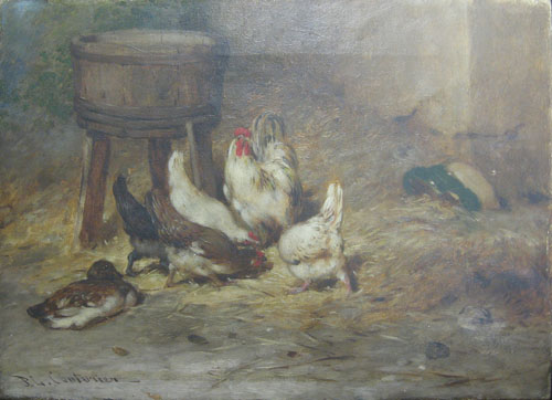 Des poules et un canard par Philibert Lon Couturier