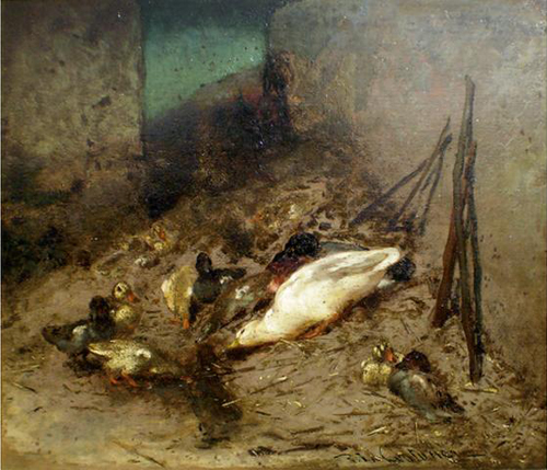Volailles picorant par Philibert Lon Couturier