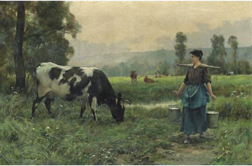 La laitire regardant sa vache par Julien Dupr