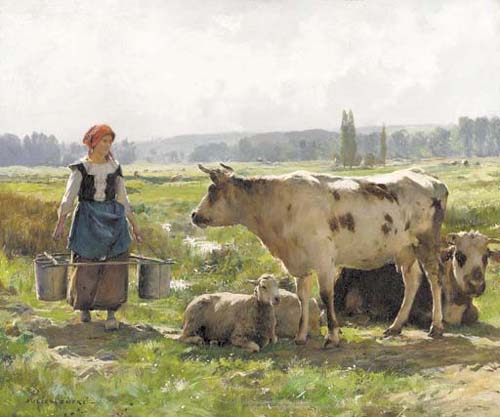 Vache blanche et mouton par Julien Dupr