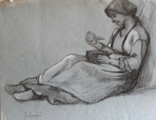 Femme assise mangeant par Georges Paul Franois Laurent Lauge