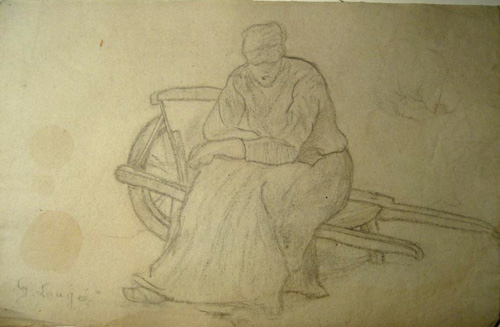 Paysanne assise sur une brouette par Georges Paul Franois Laurent Lauge