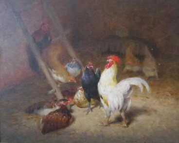 Le coq et ses poules par Philibert Lon Couturier