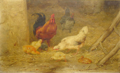 Le repas des poules et poussins par Philibert Lon Couturier