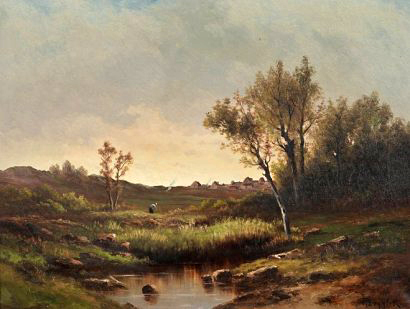 Paysage à l'étang par Charles Antoine Amand Lenglet