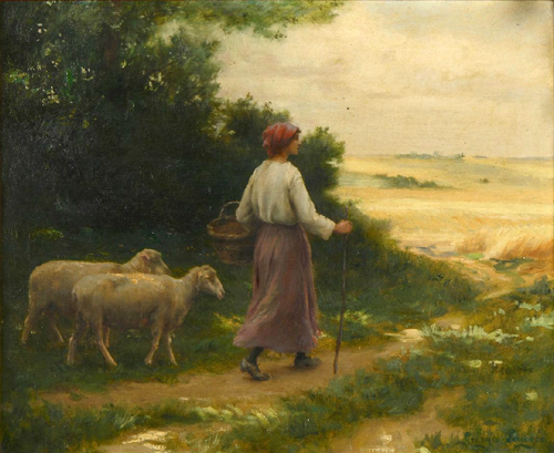 Bergre et moutons par Georges Paul Franois Laurent Lauge