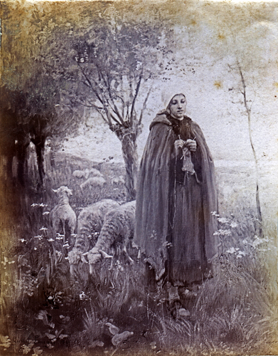 Bergre et moutons en sous-bois par Georges Paul Franois Laurent Lauge