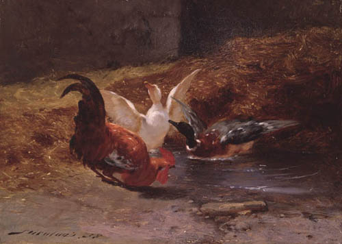 Coq avec deux canards par Philibert Lon Couturier