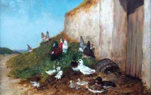 Poules au pied du mur par Philibert Lon Couturier