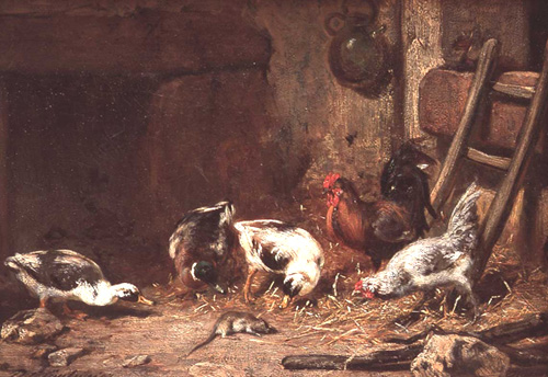 Canards et poules avec un rat mort par Philibert Lon Couturier