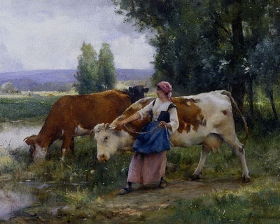 Femmes et vaches au bord de l eau par Julien Dupr