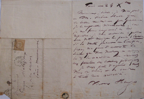 Lettre de Victor Hugo par Joachim Georges Leon Malzieux